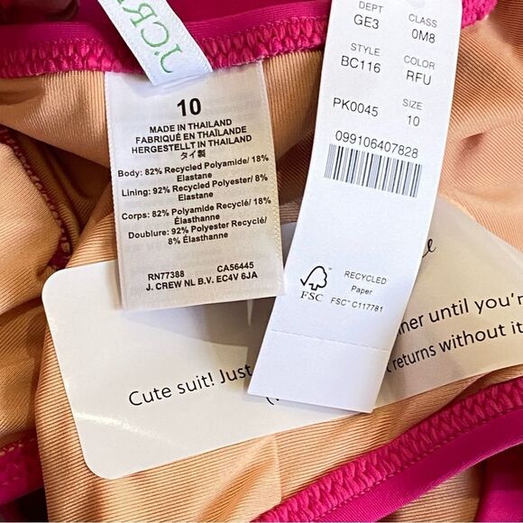 J Crew Radiant Fuchsia Ruched V-neckline One Piece Swimsuit Sz 10 NWT - Picture 11 of 16